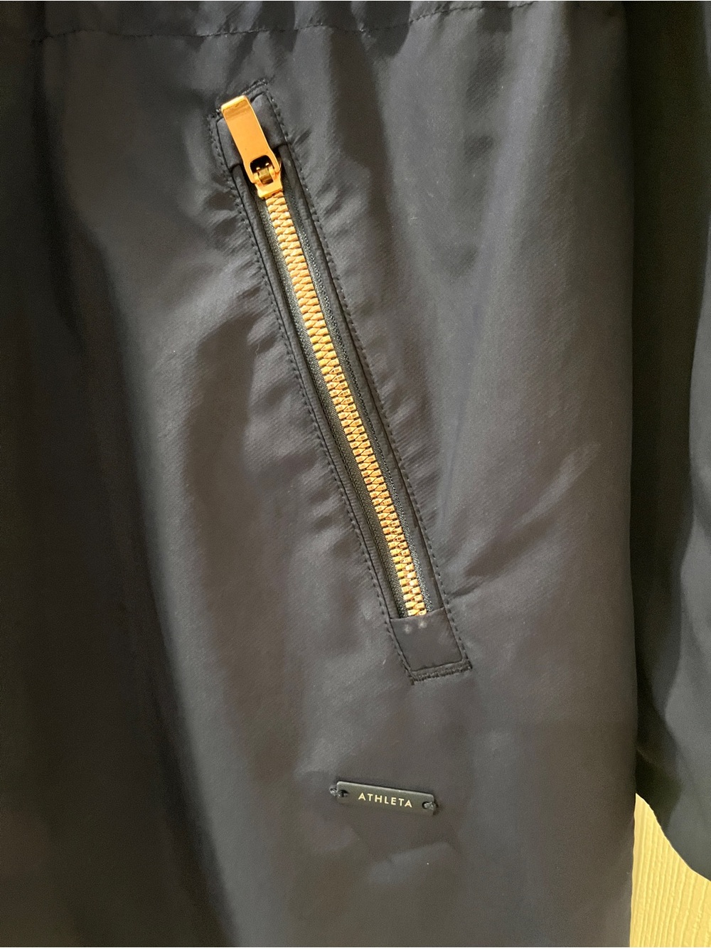 Athleta Navy Blue Hooded Rain Jacket with Rose Gold Zippers - Picture 3 of 5